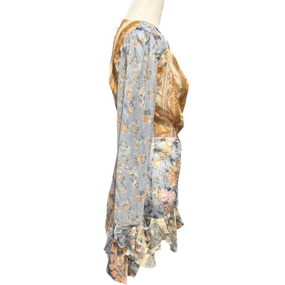 Free People Magic Hour Wrap Top Ruffled Pieced Design Wrap Around NWOT Side Tie - Picture 4 of 8